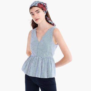 Blue and White J. Crew Striped Peplum Sleeveless Blouse Top (NWT)